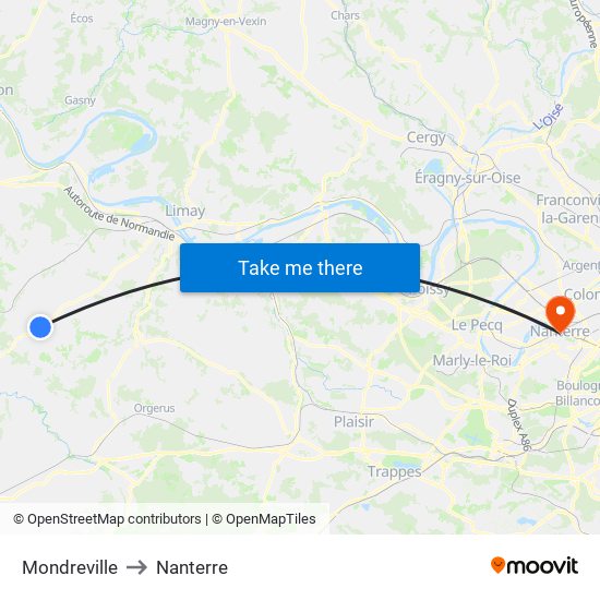 Mondreville to Nanterre map