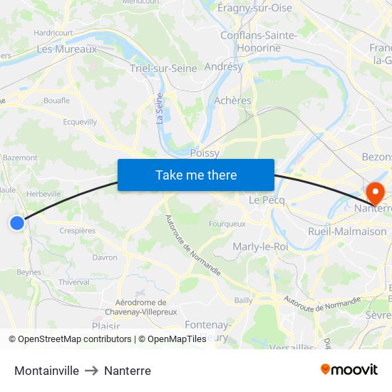 Montainville to Nanterre map