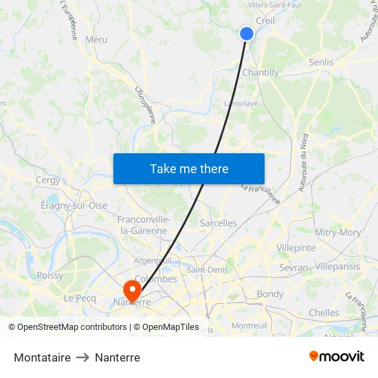 Montataire to Nanterre map