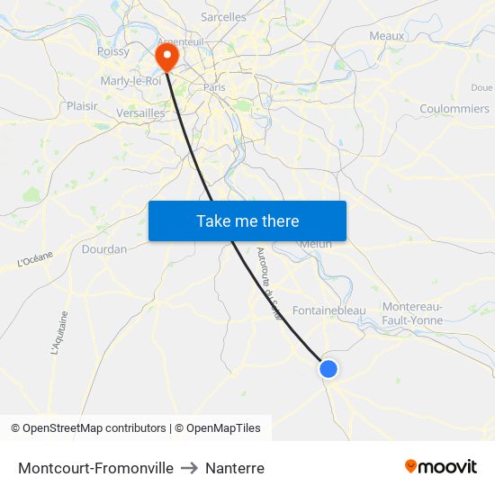 Montcourt-Fromonville to Nanterre map