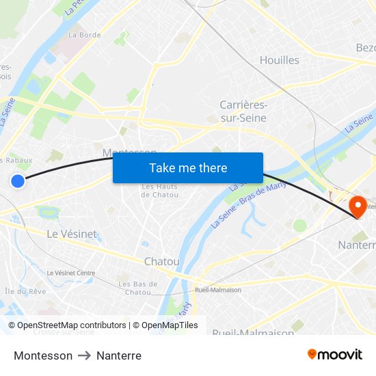Montesson to Nanterre map
