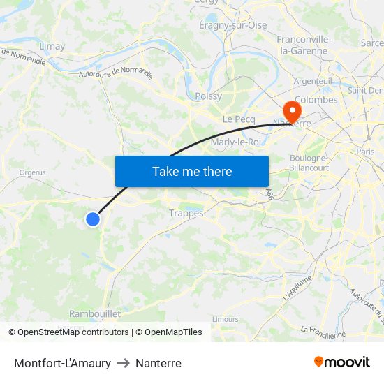 Montfort-L'Amaury to Nanterre map