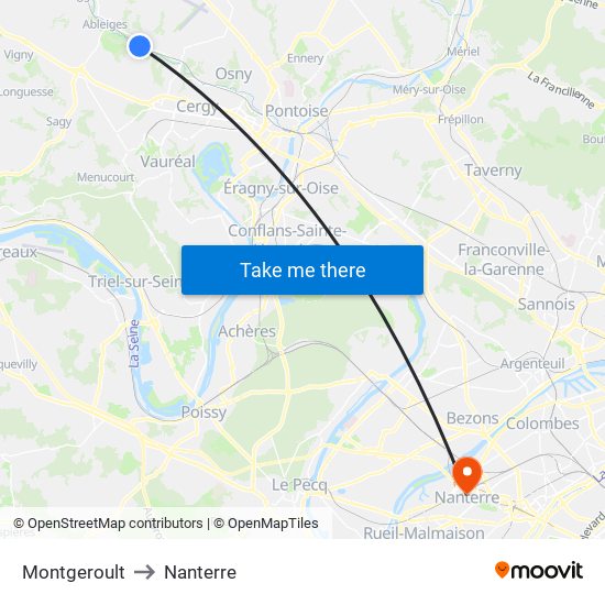 Montgeroult to Nanterre map