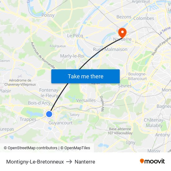 Montigny-Le-Bretonneux to Nanterre map