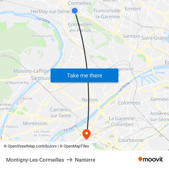 Montigny-Les-Cormeilles to Nanterre map