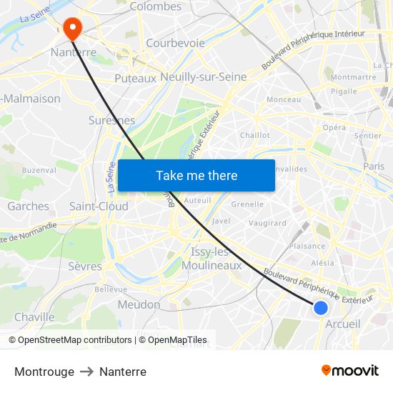 Montrouge to Nanterre map