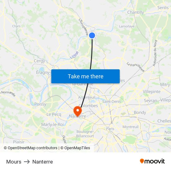 Mours to Nanterre map