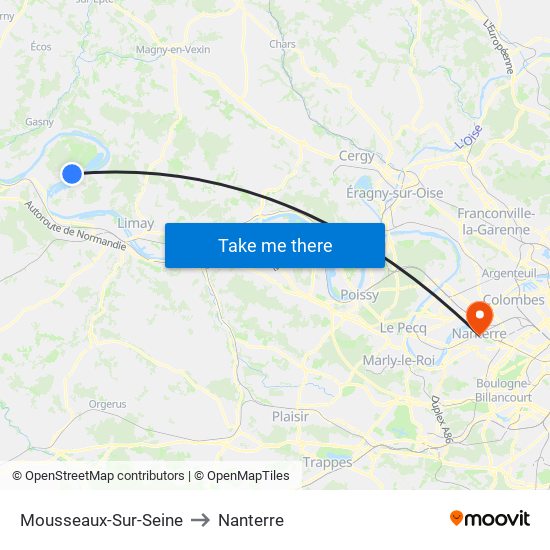 Mousseaux-Sur-Seine to Nanterre map