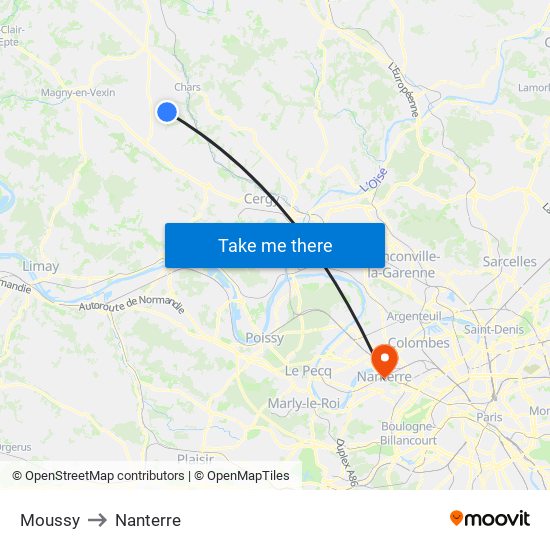 Moussy to Nanterre map