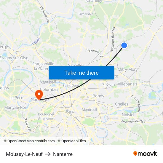 Moussy-Le-Neuf to Nanterre map