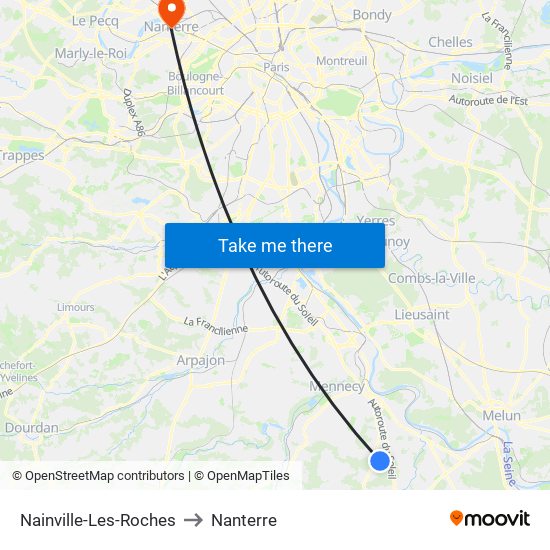 Nainville-Les-Roches to Nanterre map