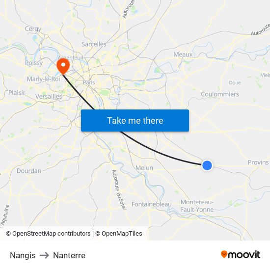 Nangis to Nanterre map