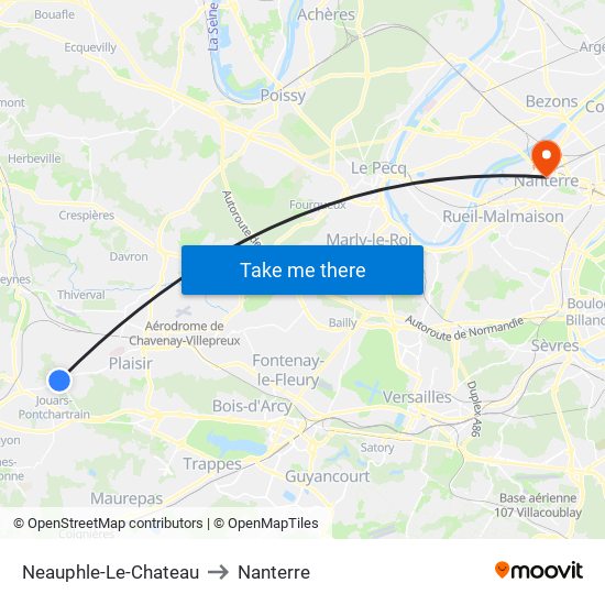 Neauphle-Le-Chateau to Nanterre map
