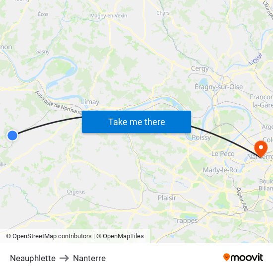 Neauphlette to Nanterre map