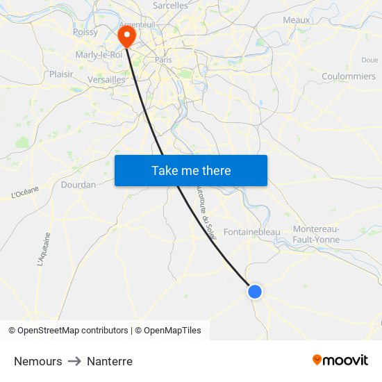 Nemours to Nanterre map