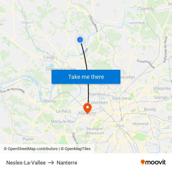 Nesles-La-Vallee to Nanterre map