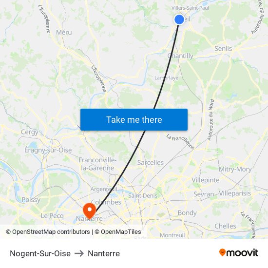 Nogent-Sur-Oise to Nanterre map