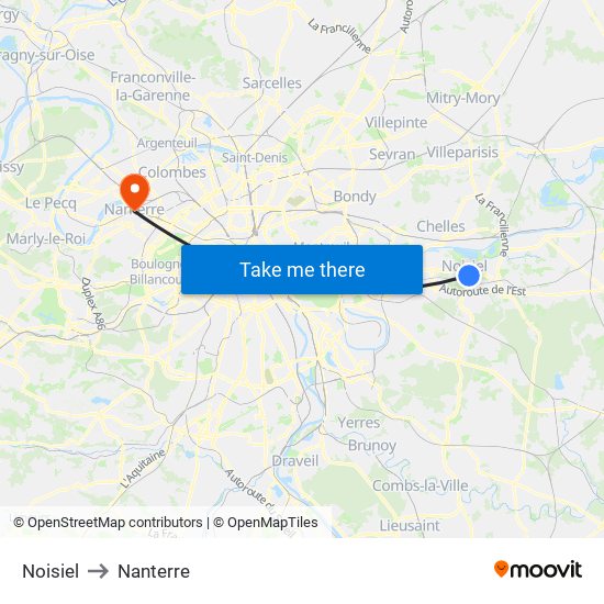 Noisiel to Nanterre map