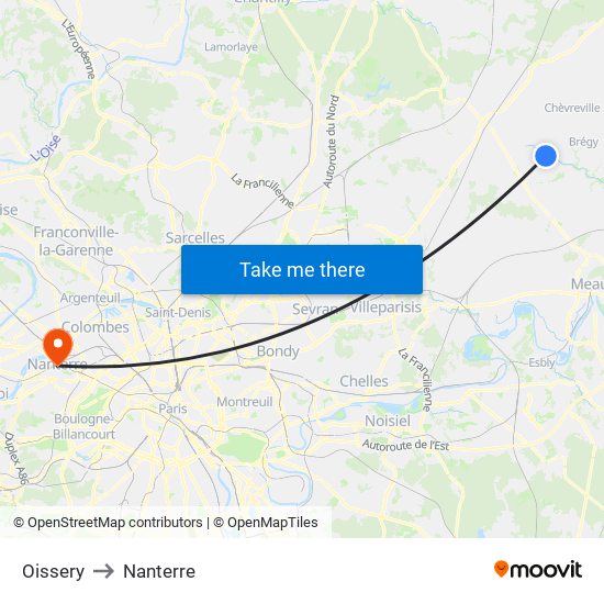 Oissery to Nanterre map