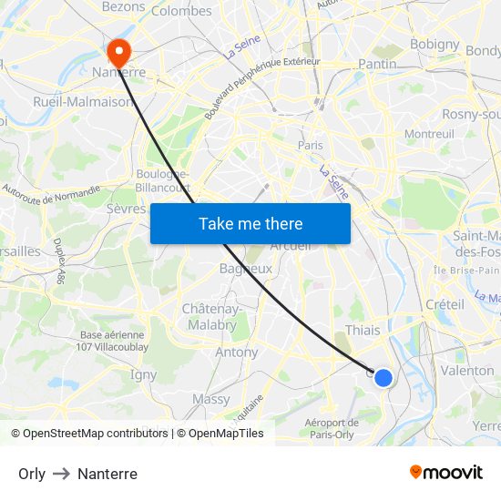 Orly to Nanterre map