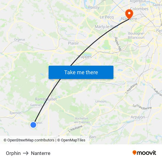 Orphin to Nanterre map
