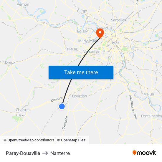 Paray-Douaville to Nanterre map