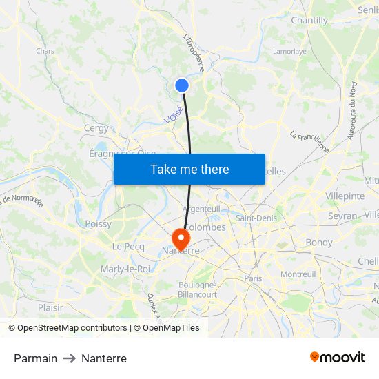 Parmain to Nanterre map
