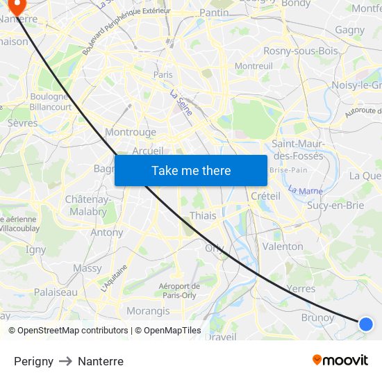Perigny to Nanterre map
