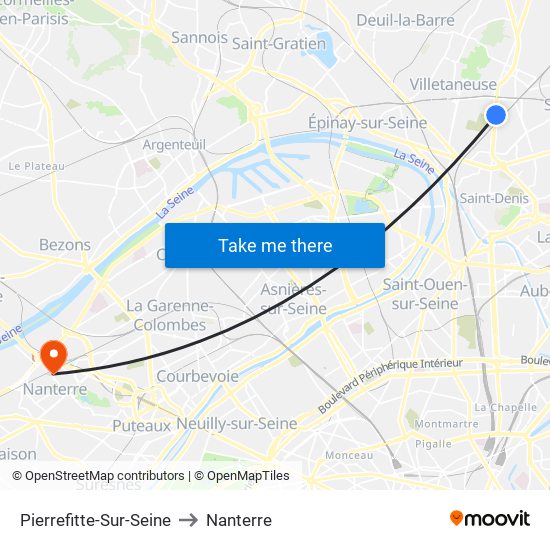 Pierrefitte-Sur-Seine to Nanterre map