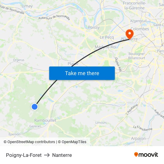 Poigny-La-Foret to Nanterre map
