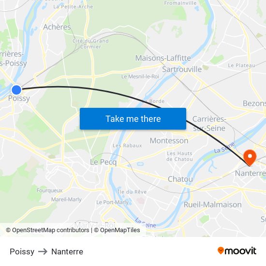 Poissy to Nanterre map