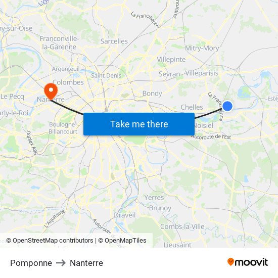Pomponne to Nanterre map