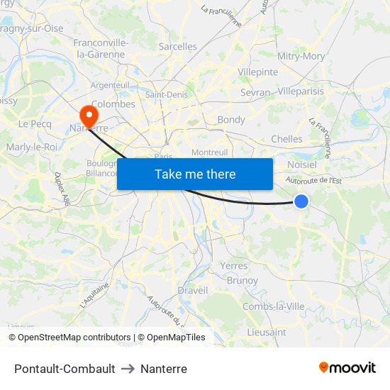 Pontault-Combault to Nanterre map