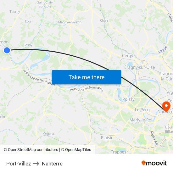 Port-Villez to Nanterre map