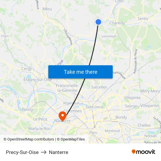 Precy-Sur-Oise to Nanterre map