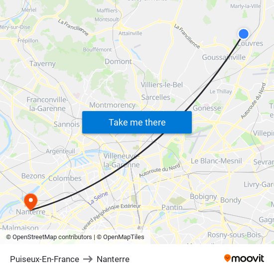 Puiseux-En-France to Nanterre map