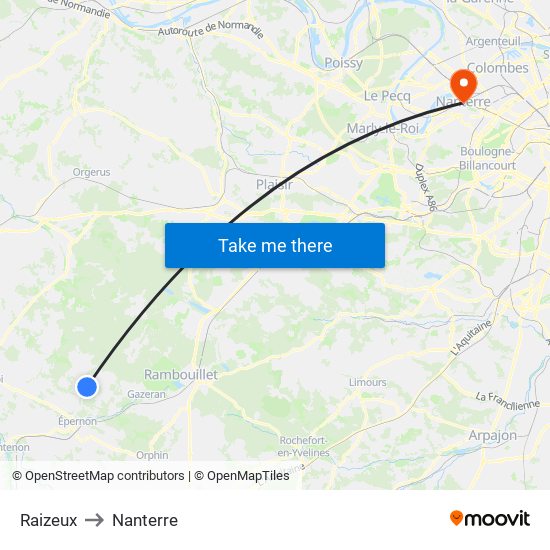 Raizeux to Nanterre map