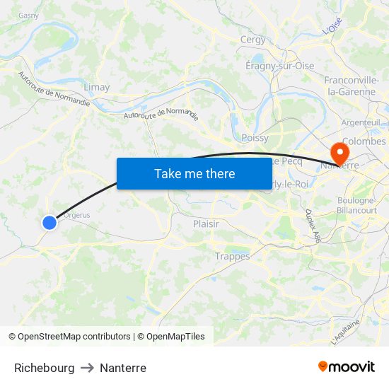 Richebourg to Nanterre map
