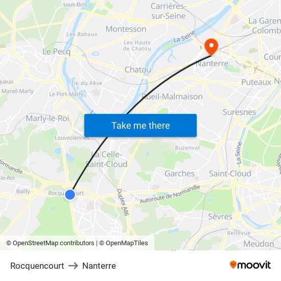 Rocquencourt to Nanterre map