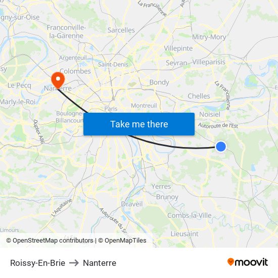 Roissy-En-Brie to Nanterre map