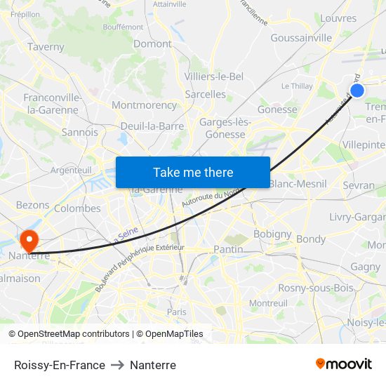 Roissy-En-France to Nanterre map