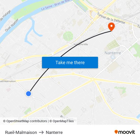 Rueil-Malmaison to Nanterre map