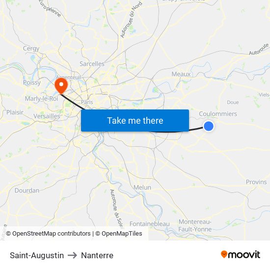 Saint-Augustin to Nanterre map