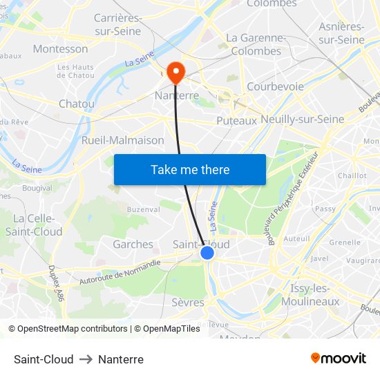 Saint-Cloud to Nanterre map