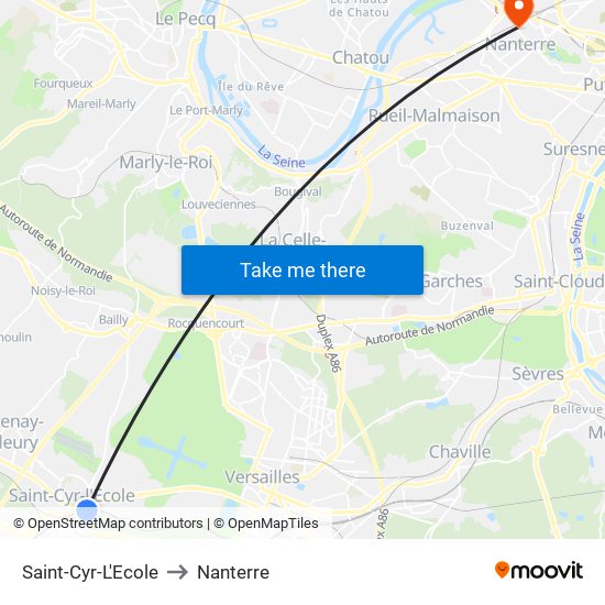 Saint-Cyr-L'Ecole to Nanterre map