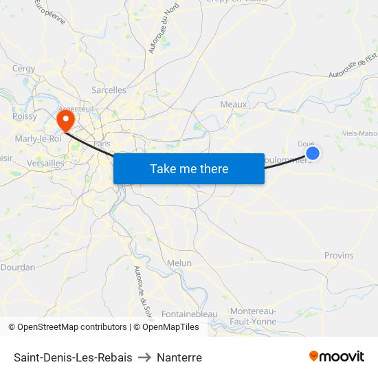 Saint-Denis-Les-Rebais to Nanterre map