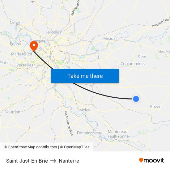 Saint-Just-En-Brie to Nanterre map