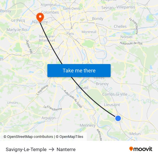 Savigny-Le-Temple to Nanterre map