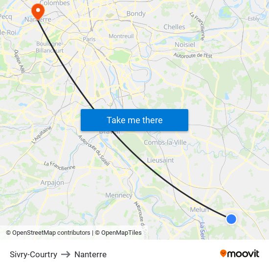 Sivry-Courtry to Nanterre map