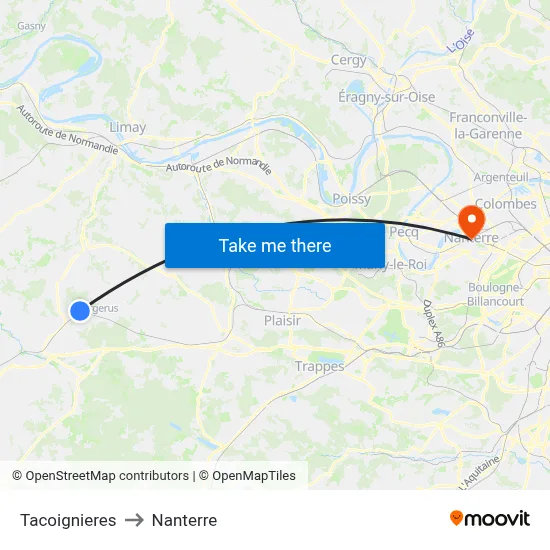 Tacoignieres to Nanterre map